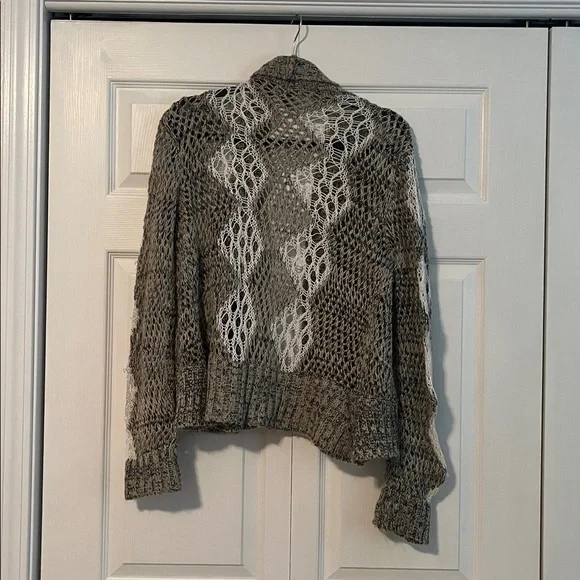 Gray and White Open Knit Women's Sweater - Picture 2 of 5